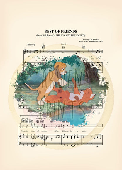 The Fox and the Hound Tod and Copper Splatter Disney Sheet Music Art Print