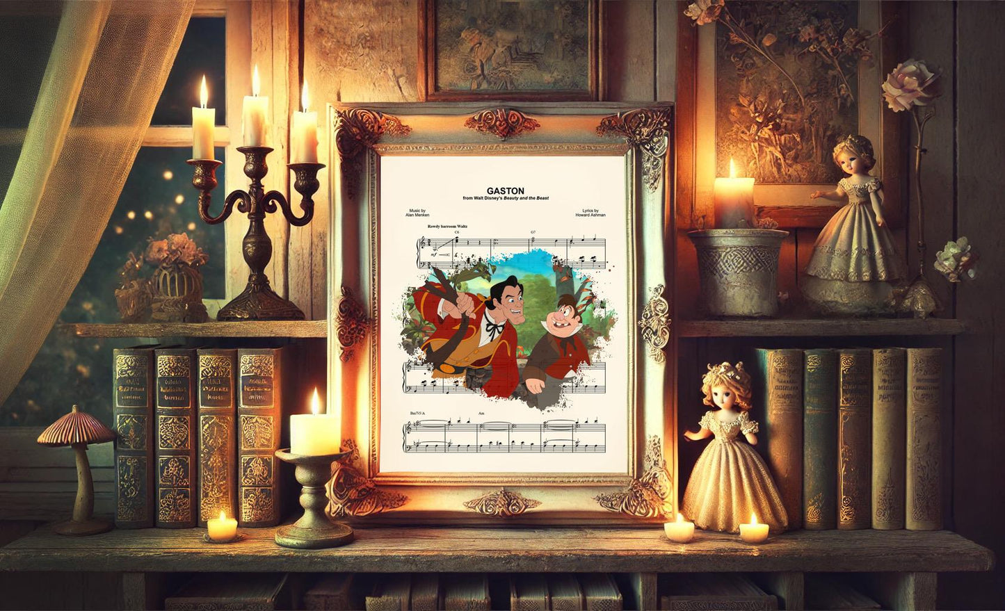 Beauty and the Beast Gaston and Lefou Sheet Music Art Print