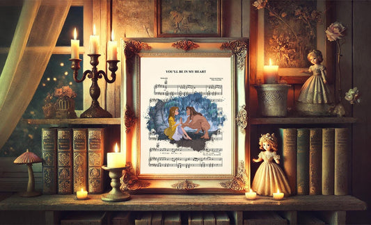 Tarzan and Jane You’ll Be in My Heart Sheet Music Wall Art — Disney Gift for Music Lovers