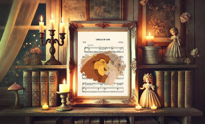 Lion King Mufasa and Sarabi Circle of Life Sheet Music Wall Art — Disney Gift for Music Lovers