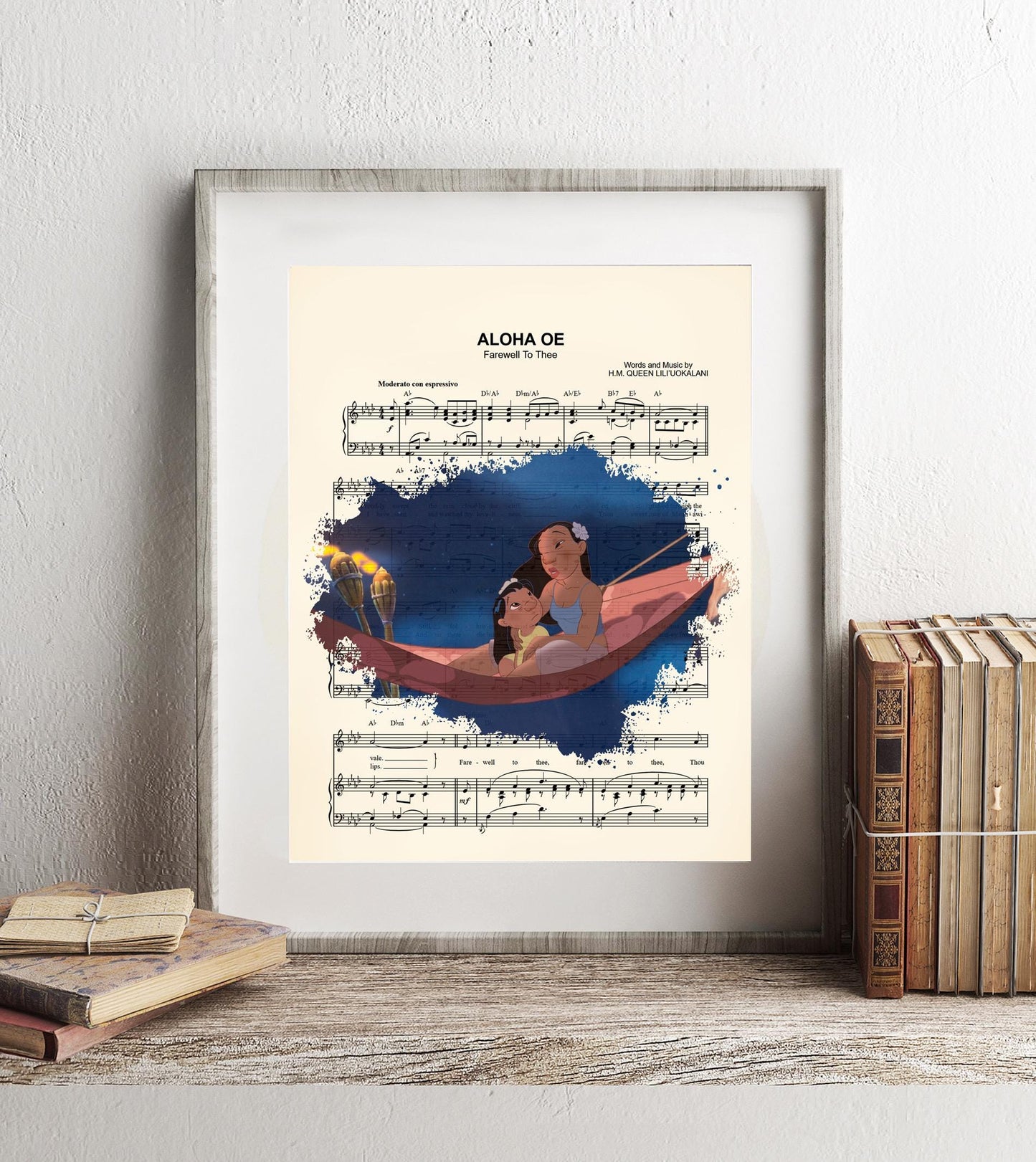 Lilo and Nani  Aloha Oe Sheet Music Wall Art — Disney Gift for Music Lovers