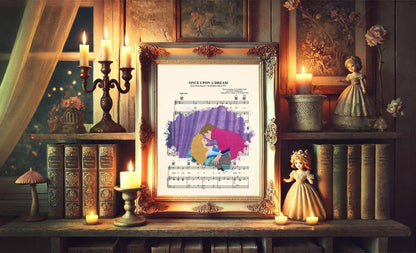 Sleeping Beauty Aurora and Prince Philip Kiss Sheet Music Art Print