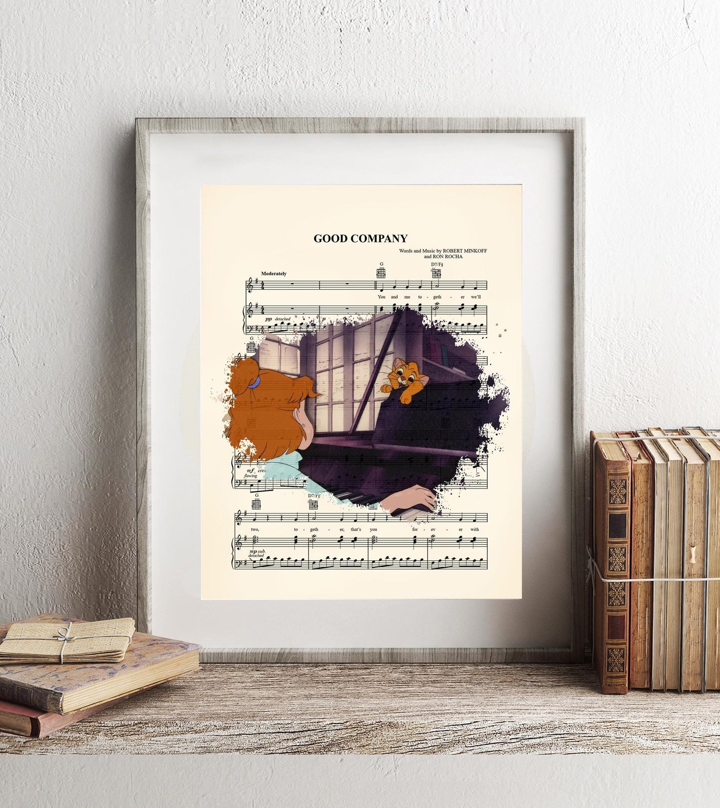 Oliver and Company Jenny and Oliver  Good Company Sheet Music Wall Art — Disney Gift for Music Lovers