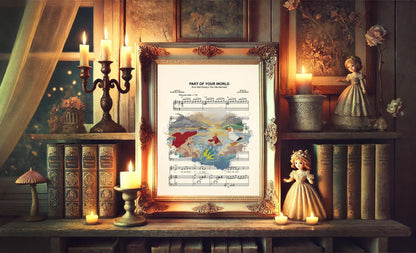 Little Mermaid Sunset Sheet Music Art Print