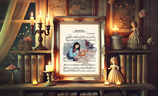 Mulan and Mushu Reflection Sheet Music Wall Art — Disney Gift for Music Lovers