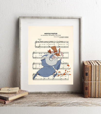 Sword in the Stone Merlin with Airplane Higitus Figitus Sheet Music Art Print