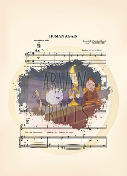 Beauty and the Beast Splatter Human Again Sheet Music Art Print