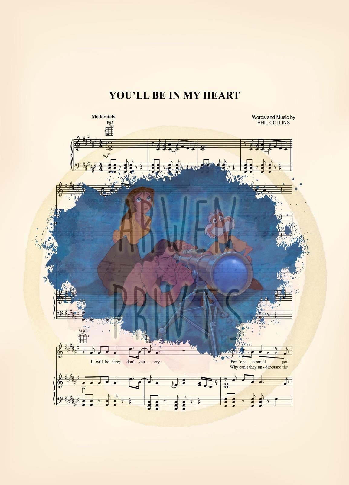 Tarzan, Jane and Porter You’ll Be in My Heart Sheet Music Art Print