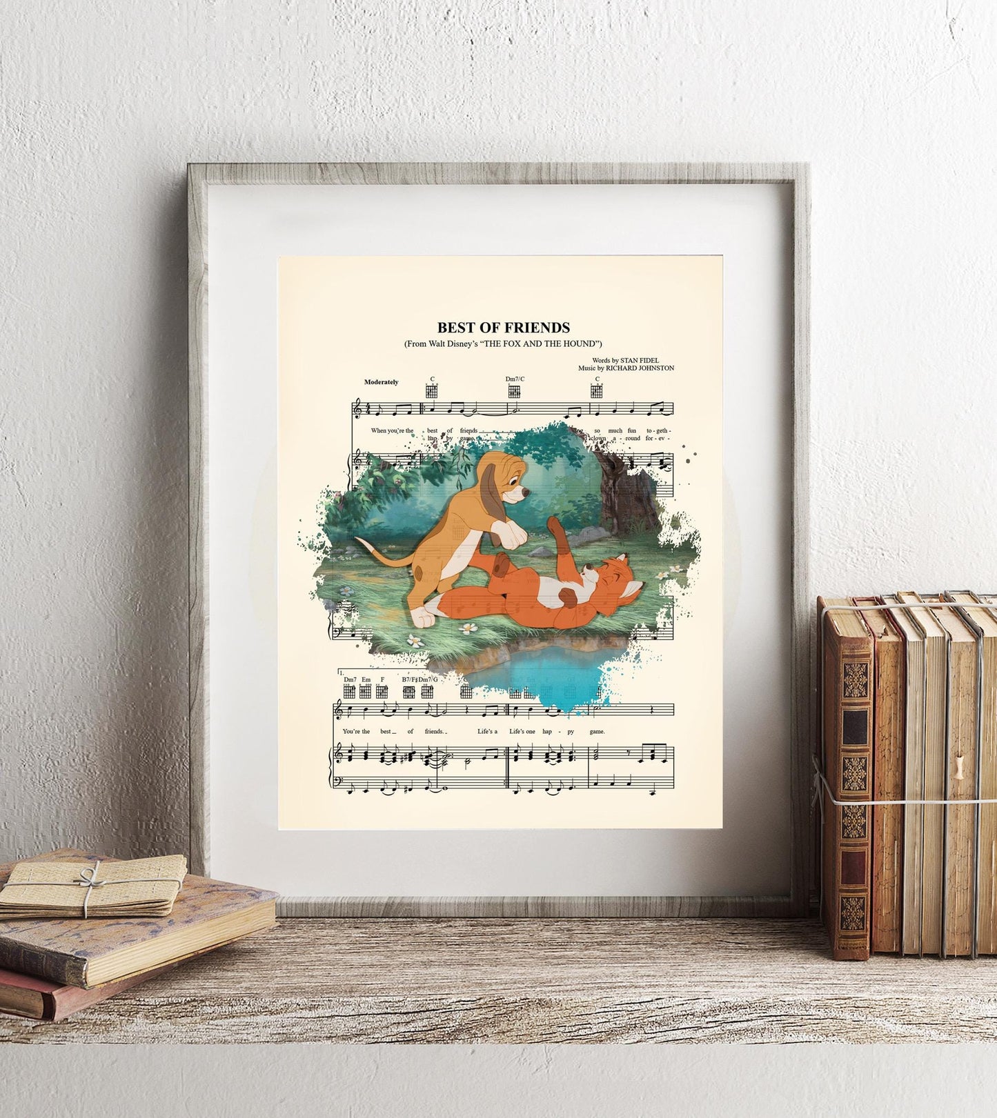 The Fox and the Hound Tod and Copper Splatter Disney Sheet Music Art Print