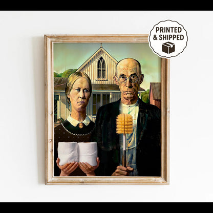 American Gothic Toilet Paper Funny Bathroom Print, Funny Bathroom Wall Decor, Funny Wall Art, Bathroom Wall Art, Humor Wall Art