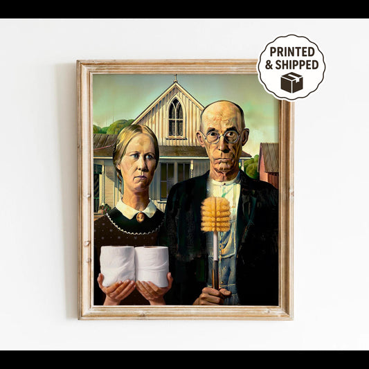 American Gothic Toilet Paper Funny Bathroom Print, Funny Bathroom Wall Decor, Funny Wall Art, Bathroom Wall Art, Humor Wall Art