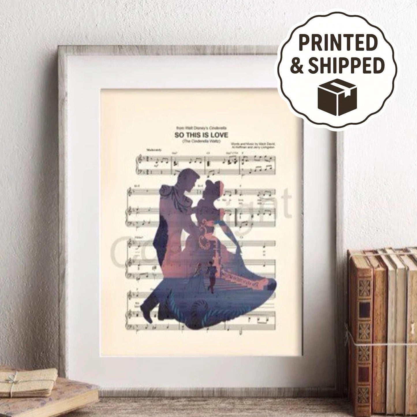 Cinderella and Prince Charming Silhouette So This Is Love Sheet Music Art Print