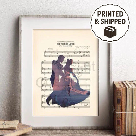 Cinderella and Prince Charming Silhouette So This Is Love Sheet Music Art Print