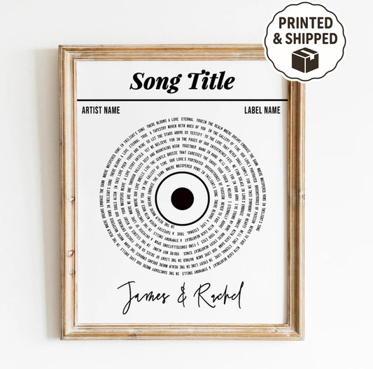 Song Lyric, Names And Date Record Player Print, Lyric Wall Art, Wedding Anniversary, Actual Sheet Music Art Print
