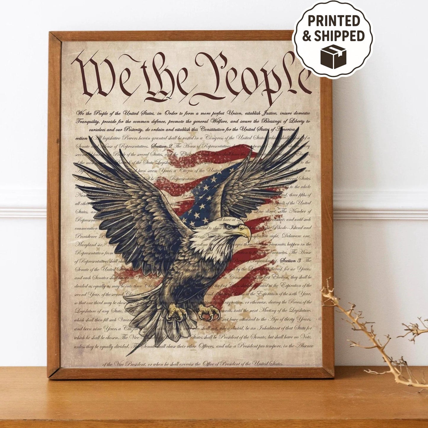We The People Document Art Print, Patriotic, 4th Of July Art, American Flag Art, Eagle Decor