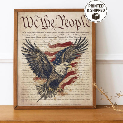 We The People Document Art Print, Patriotic, 4th Of July Art, American Flag Art, Eagle Decor
