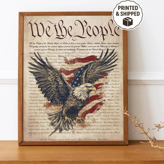 We The People Document Art Print, Patriotic, 4th Of July Art, American Flag Art, Eagle Decor