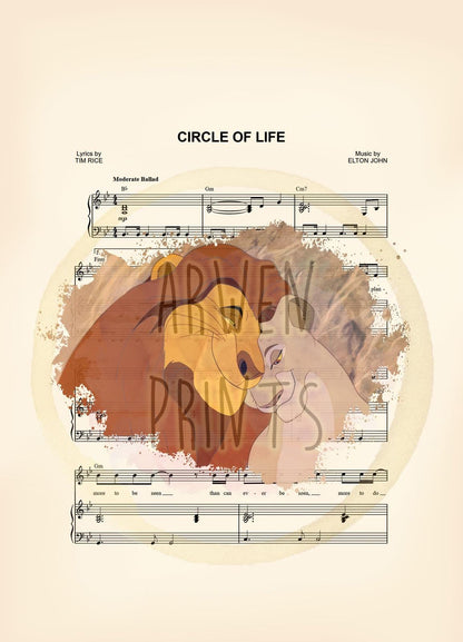 Lion King Mufasa and Sarabi Circle of Life Sheet Music Wall Art — Disney Gift for Music Lovers