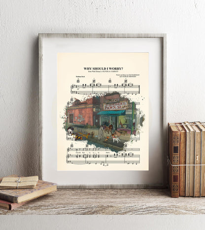 Oliver and Company Splatter Why Should I Worry Sheet Music Art Print