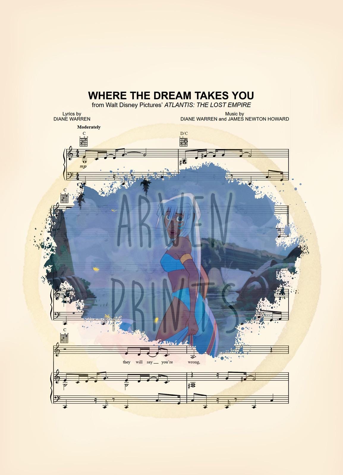 Atlantis: The Lost Empire Kida Where the Dream Takes You Sheet Music Art Print
