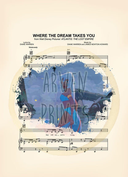 Atlantis: The Lost Empire Kida Where the Dream Takes You Sheet Music Art Print