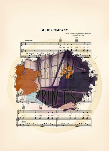 Oliver and Company Jenny and Oliver Splatter Good Company Sheet Music Art Print
