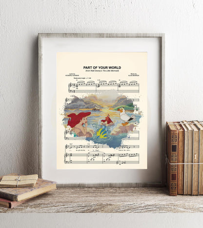 Little Mermaid Sunset Sheet Music Art Print