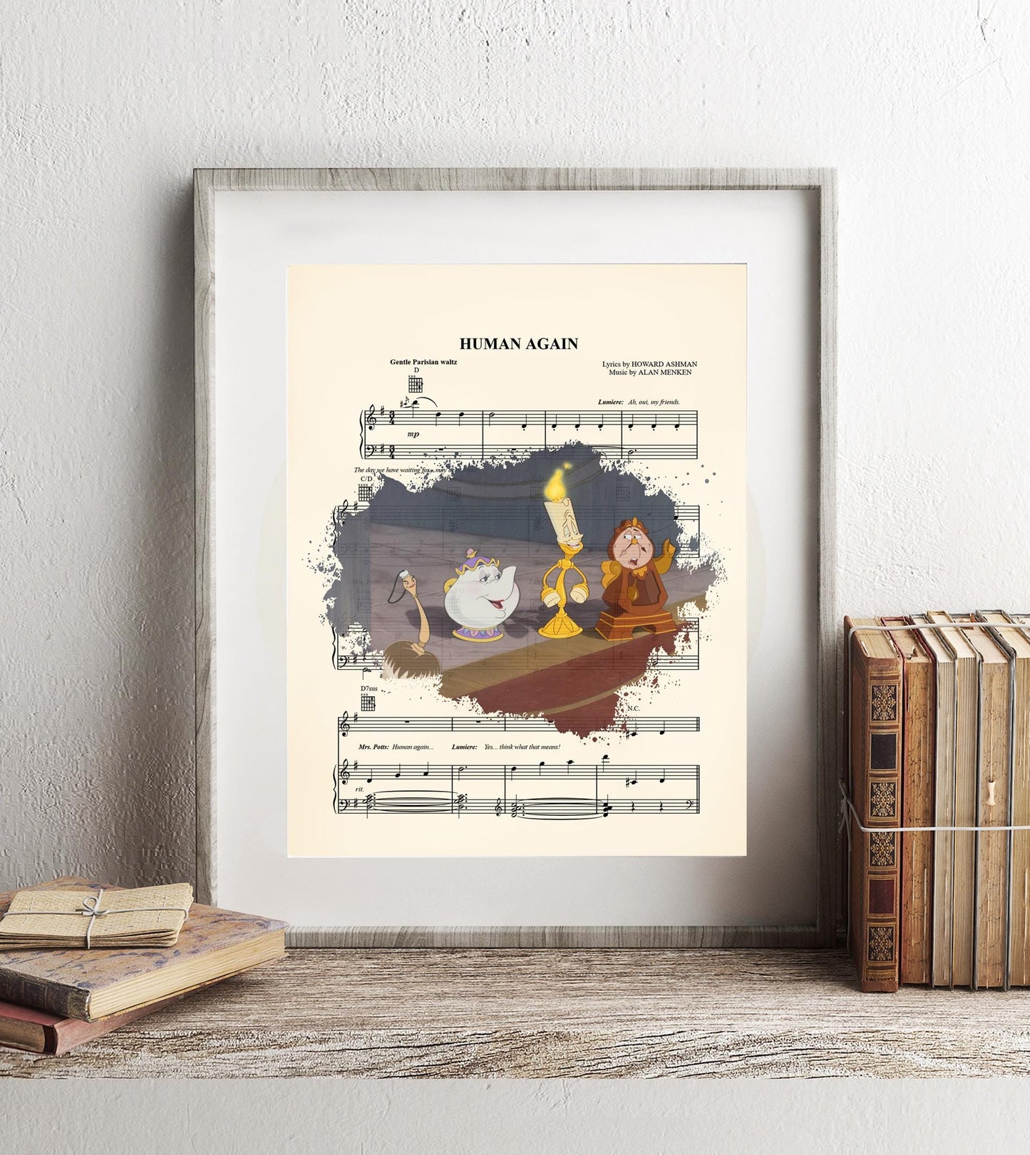 Beauty and the Beast Splatter Human Again Sheet Music Art Print