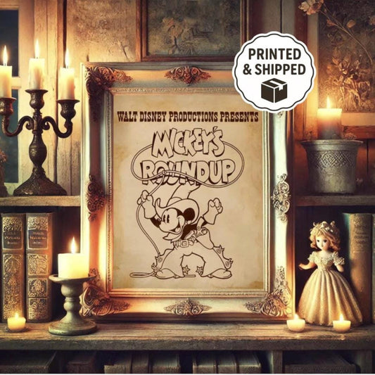 Mickey’s Roundup Vintage Art Print - Cowboy Mickey Mouse Wall Decor - Disney Country Art — Disney Wall Art Gift