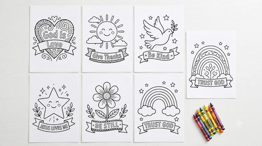Kids Bible verse coloring pages preview line art