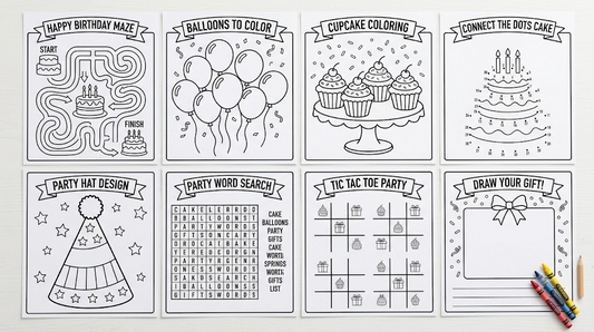Kids party coloring activity placemats preview