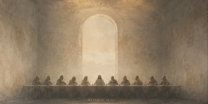 Last Supper canvas flat art, modern neutral fine art Christian panoramic print, Matthew 26:26