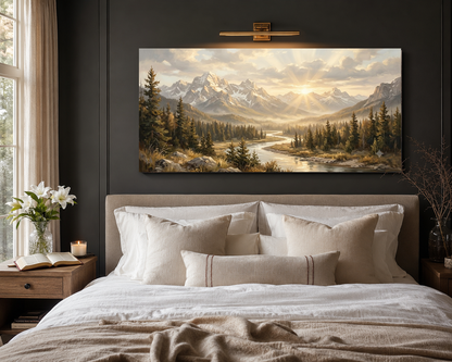 How Great Thou Art mountain valley canvas above bed