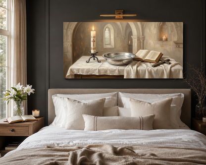 RCIA Christian initiation devotional art above bed room mockup