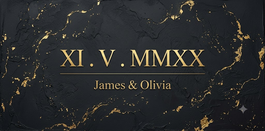 Roman numeral anniversary date black gold luxury canvas