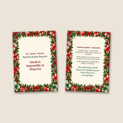Secret Santa card cover and inside side by side