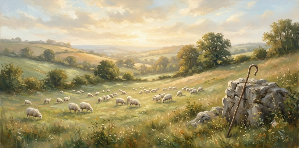 The Good Shepherd green valley flock Christian fine-art
