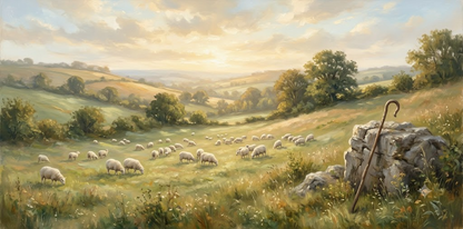 The Good Shepherd green valley flock Christian fine-art