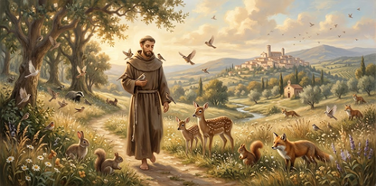 Saint Francis of Assisi with birds and animals painting
