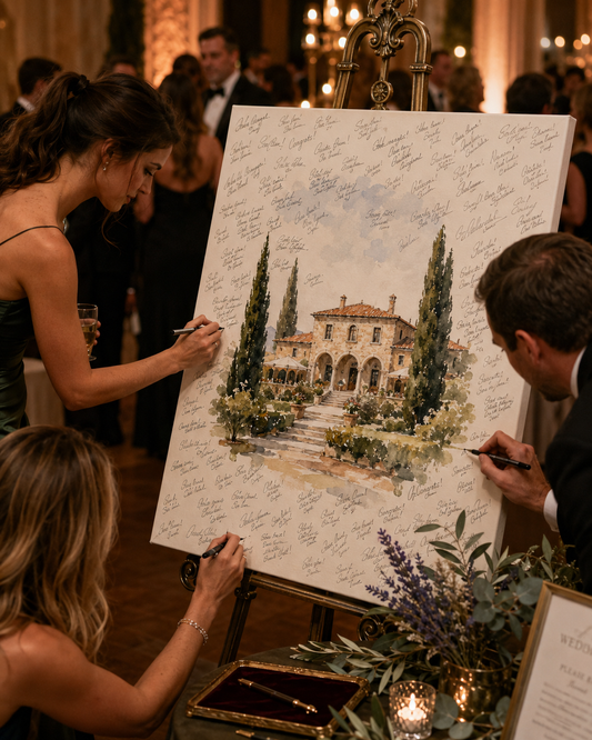 Wedding guest book alternative canvas illustration