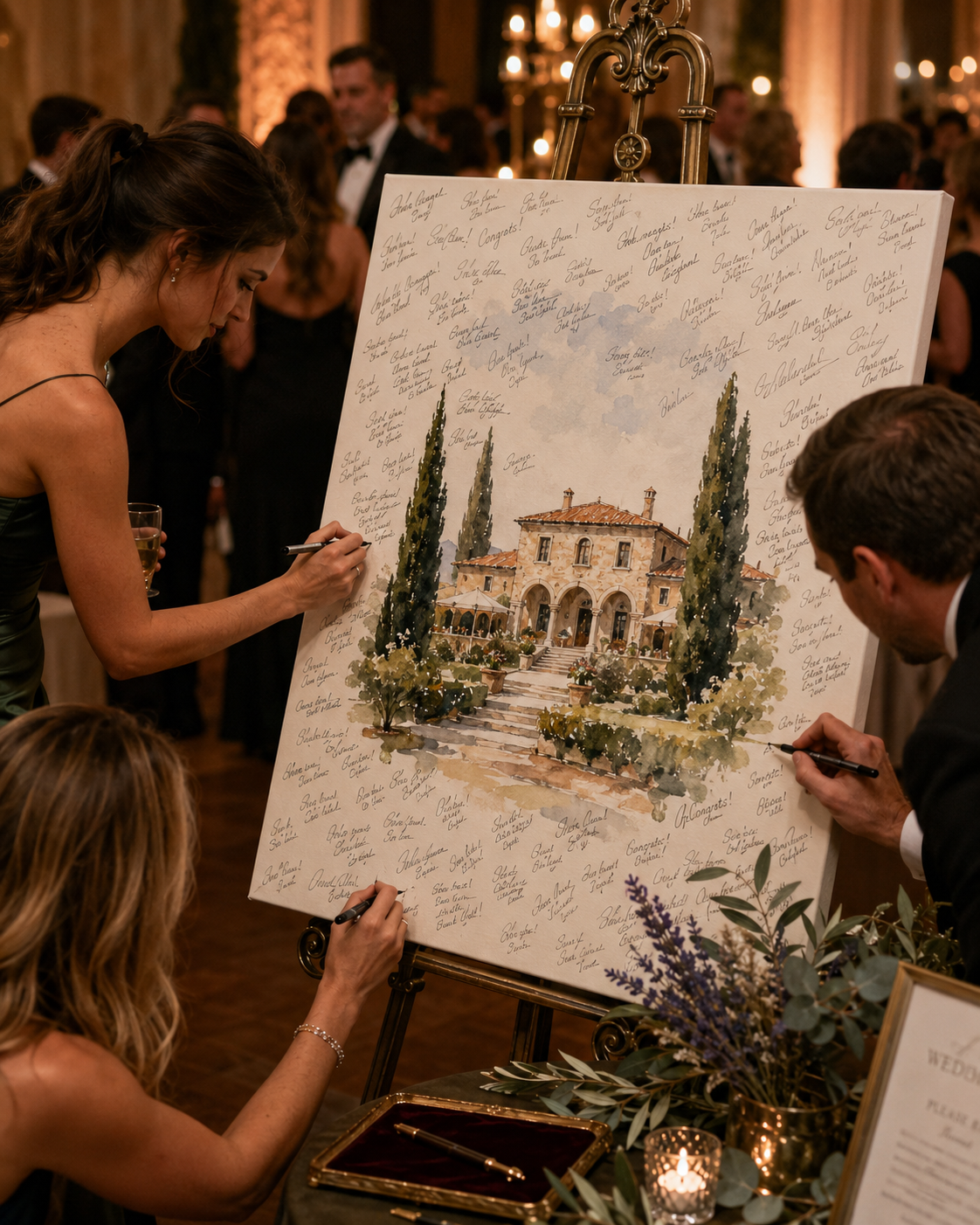 Wedding guest book alternative canvas illustration