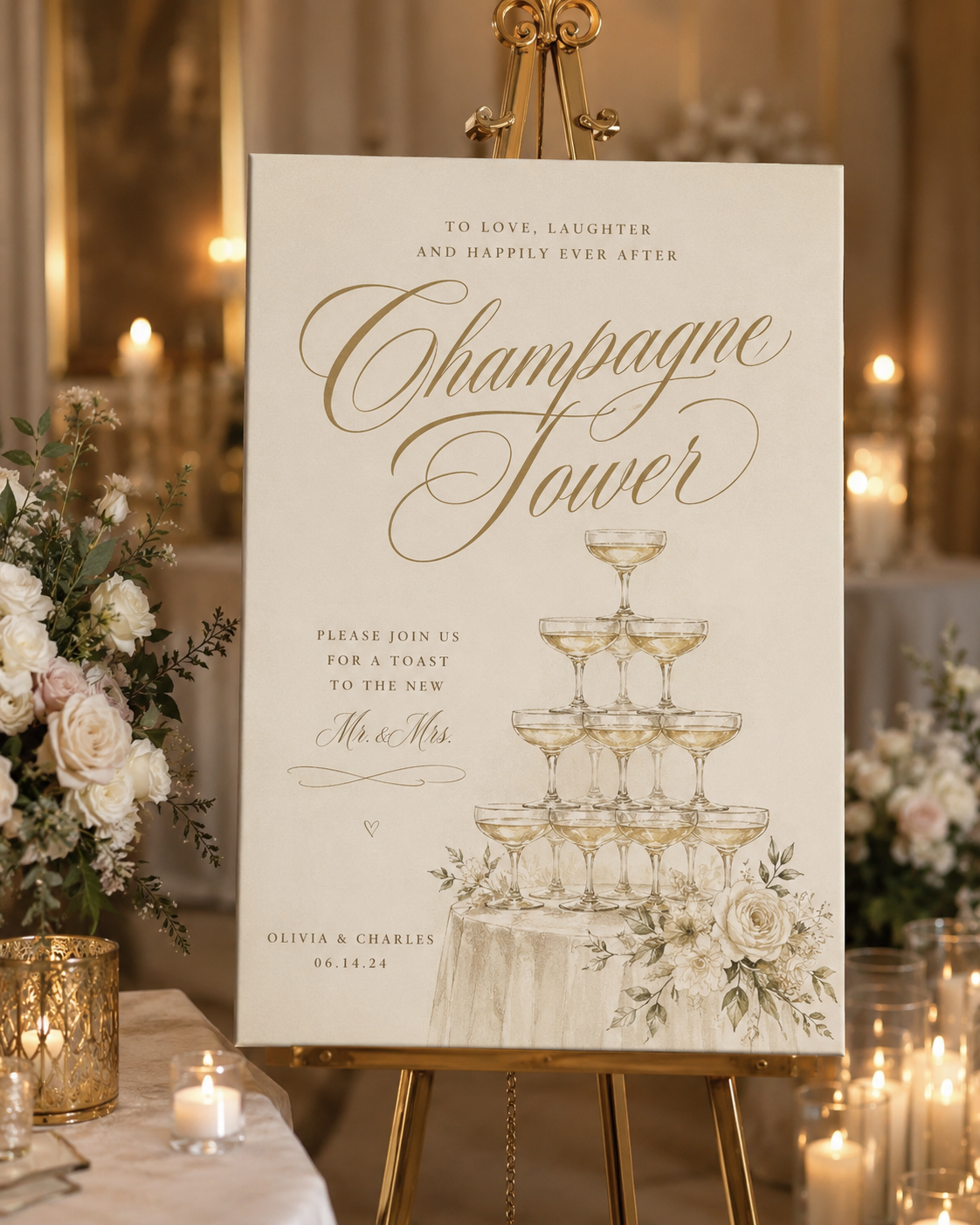 Wedding champagne tower sign