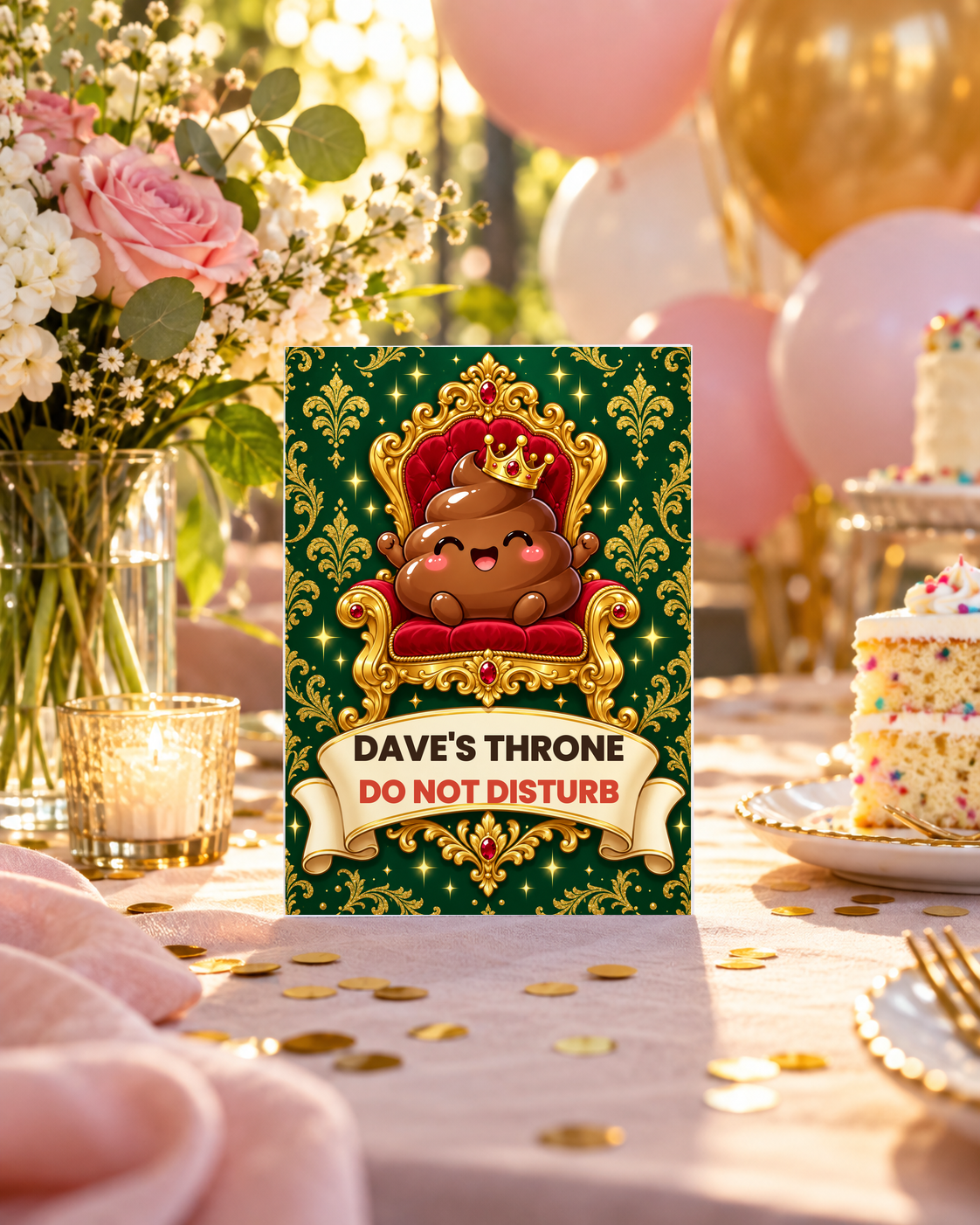 Dad's Throne card on a celebration table