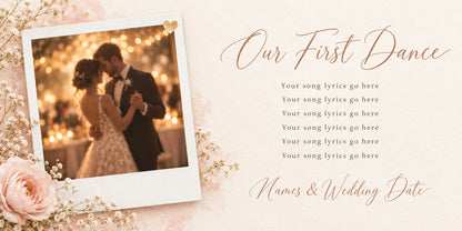 Wedding photo and song lyrics panoramic canvas with Polaroid-style photo, sample design