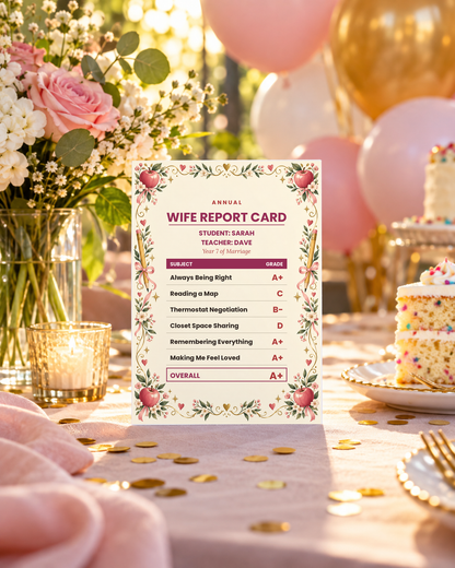 Wife report card on a celebration table