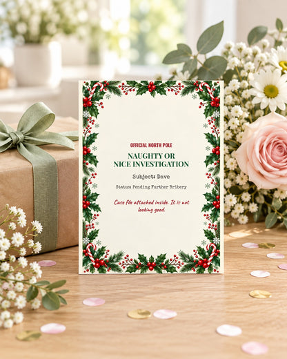 Funny Christmas card styled with a gift