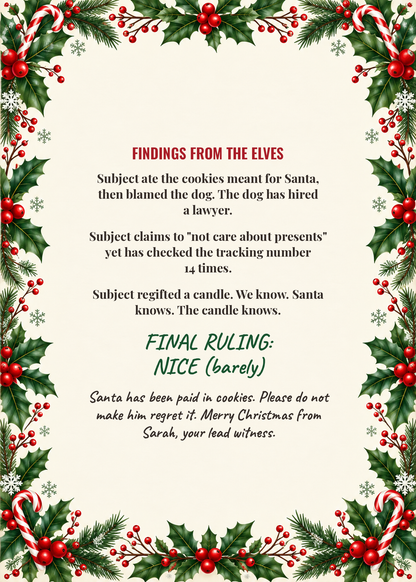 Findings from the elves Christmas card inside