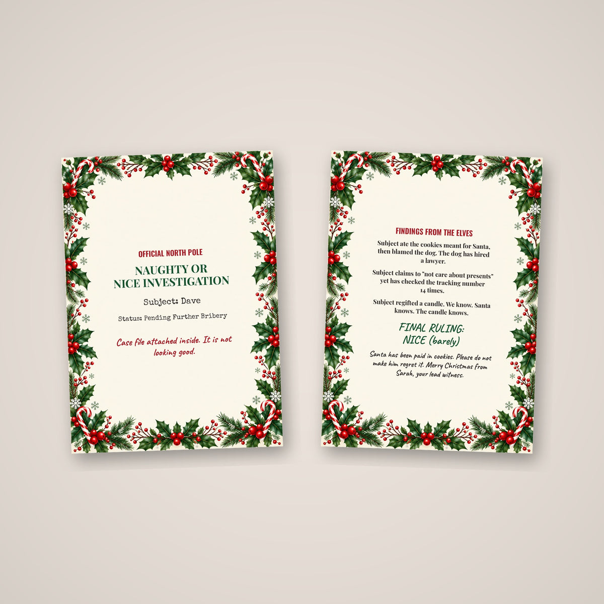 Funny personalized Christmas card cover and inside
